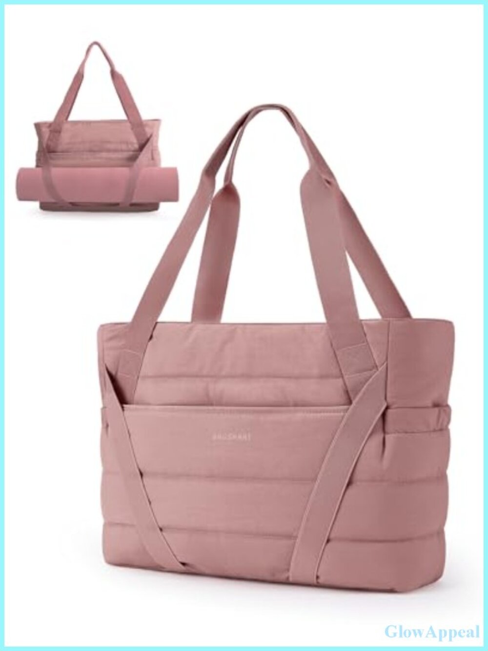 Nylon Canvas Tote with Yoga Mat Straps, Laptop Compartment, 7 Pockets